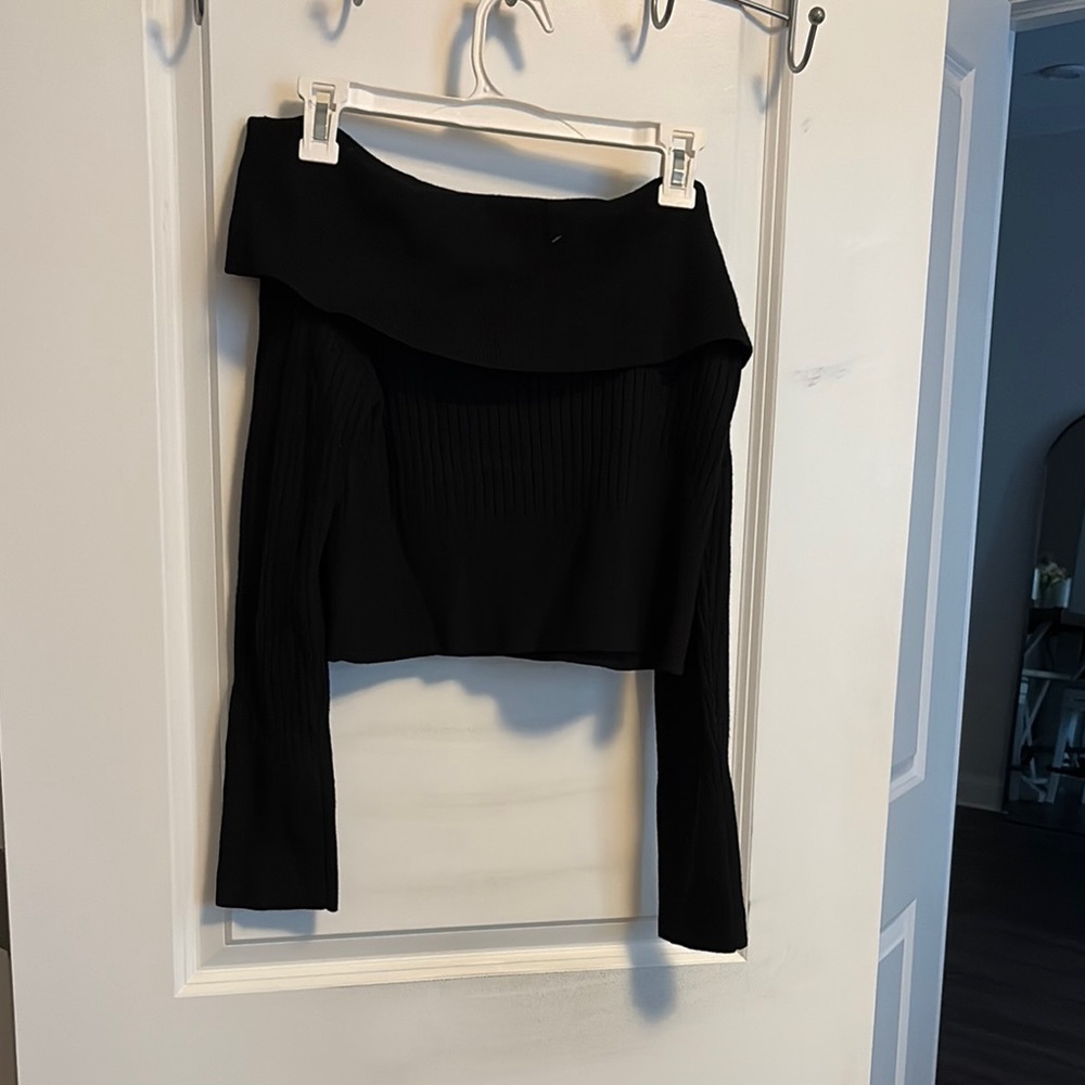 Black Off-Shoulder Ribbed Top
